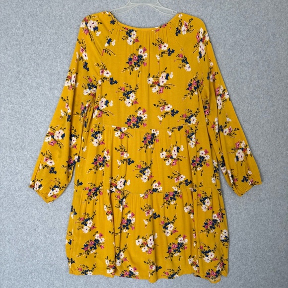 Old Navy Womens Dress Size Medium Tiered Yellow Floral Long Sleeves Boho READ - Picture 10 of 14